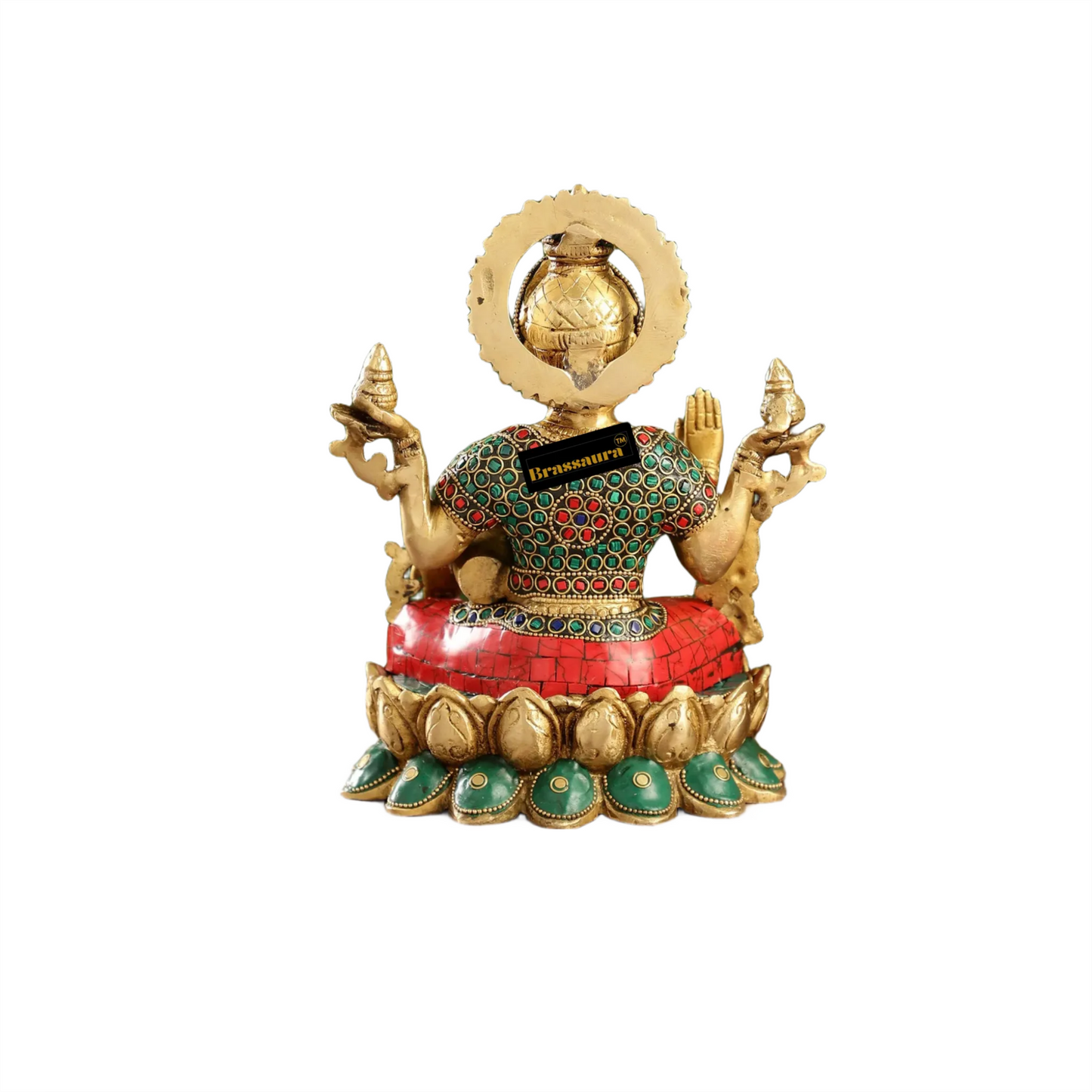 Brass Gem Stone Work Laxmi Mata for Home and Decor Height 10.5 Inches & Weight 4 Kgs