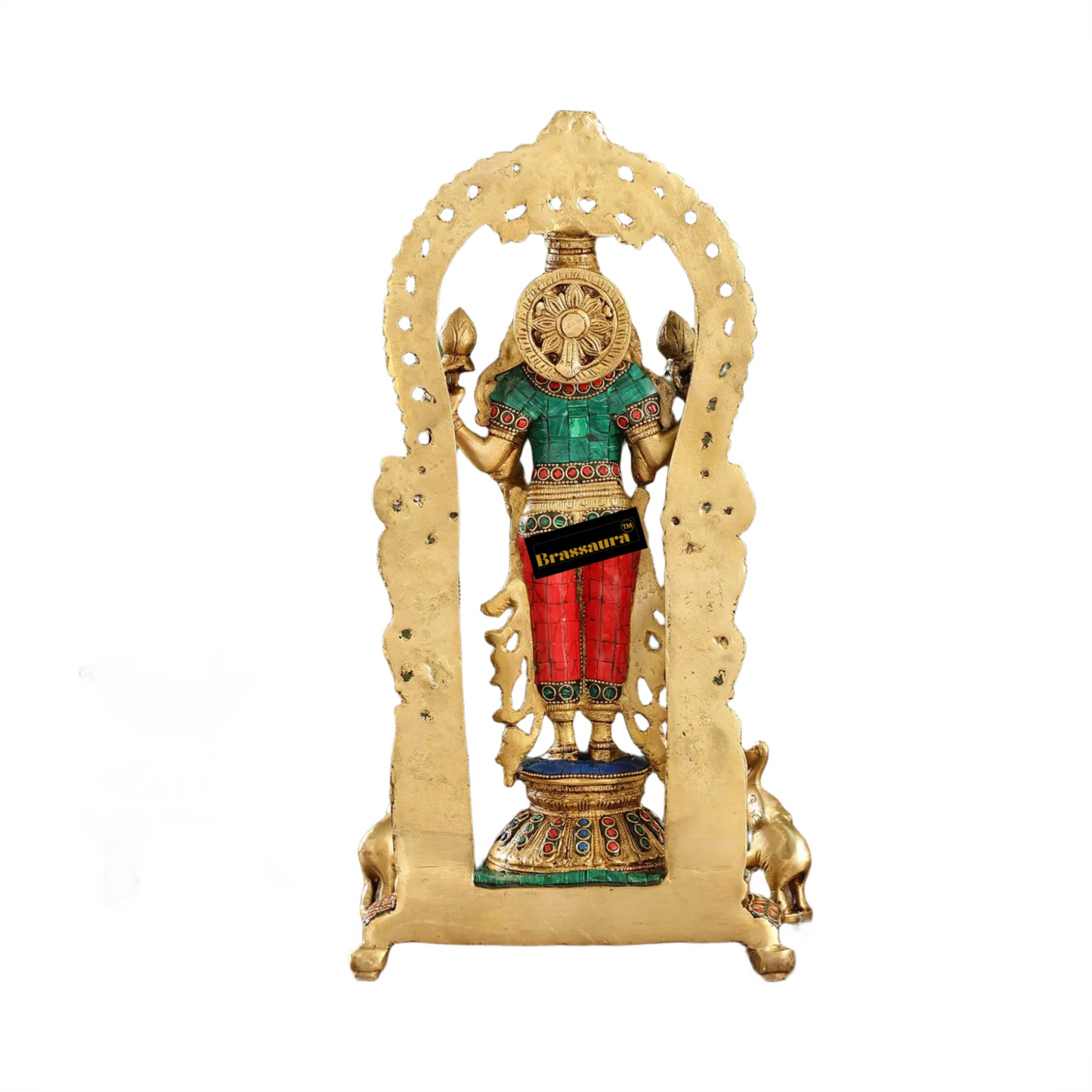 Brass Gem Stone Work Laxmi Mata for Home and Decor Height 10.5 Inches & Weight 6 Kgs