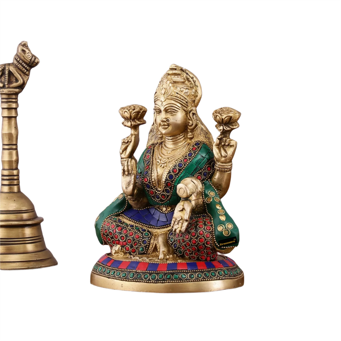 Brass Gem Stone Work Laxmi Mata for Home and Decor Height 8 Inches & Weight 3.2 Kgs