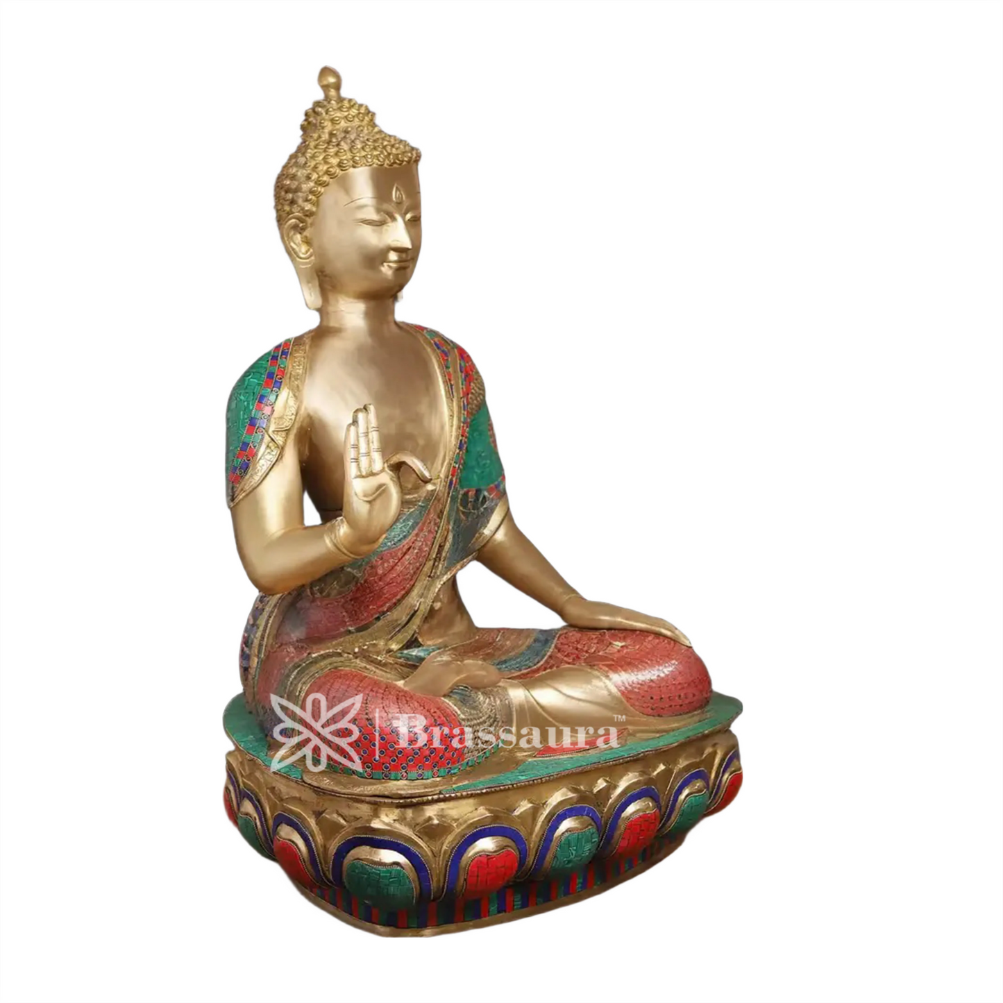 Brass Gem Stone Work Standing Buddha Weight 41.56 Kg Height 34 Inch