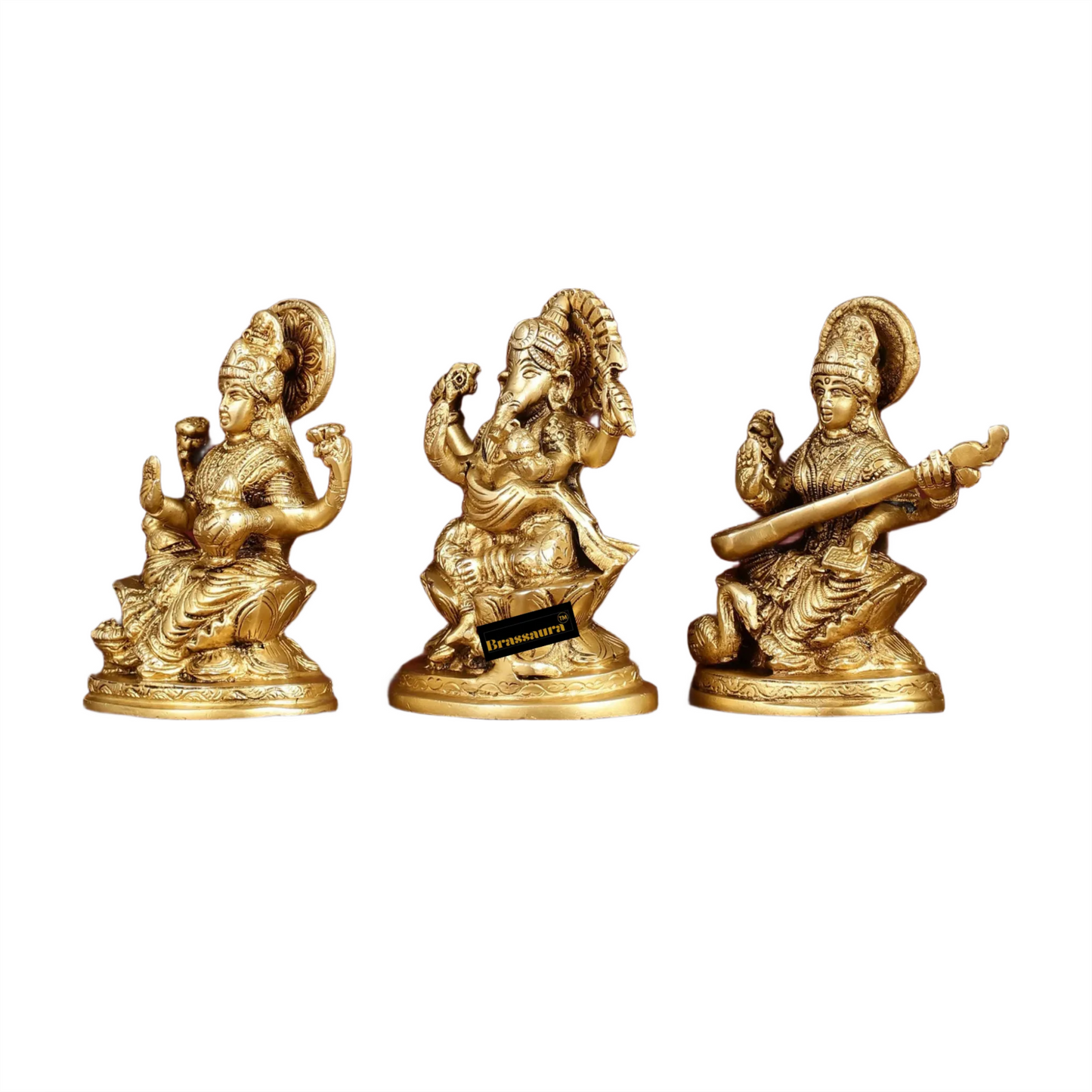 Brass Antique Laxmi Ganesha Saraswati Height 5 Inches & Weight 3 Kgs