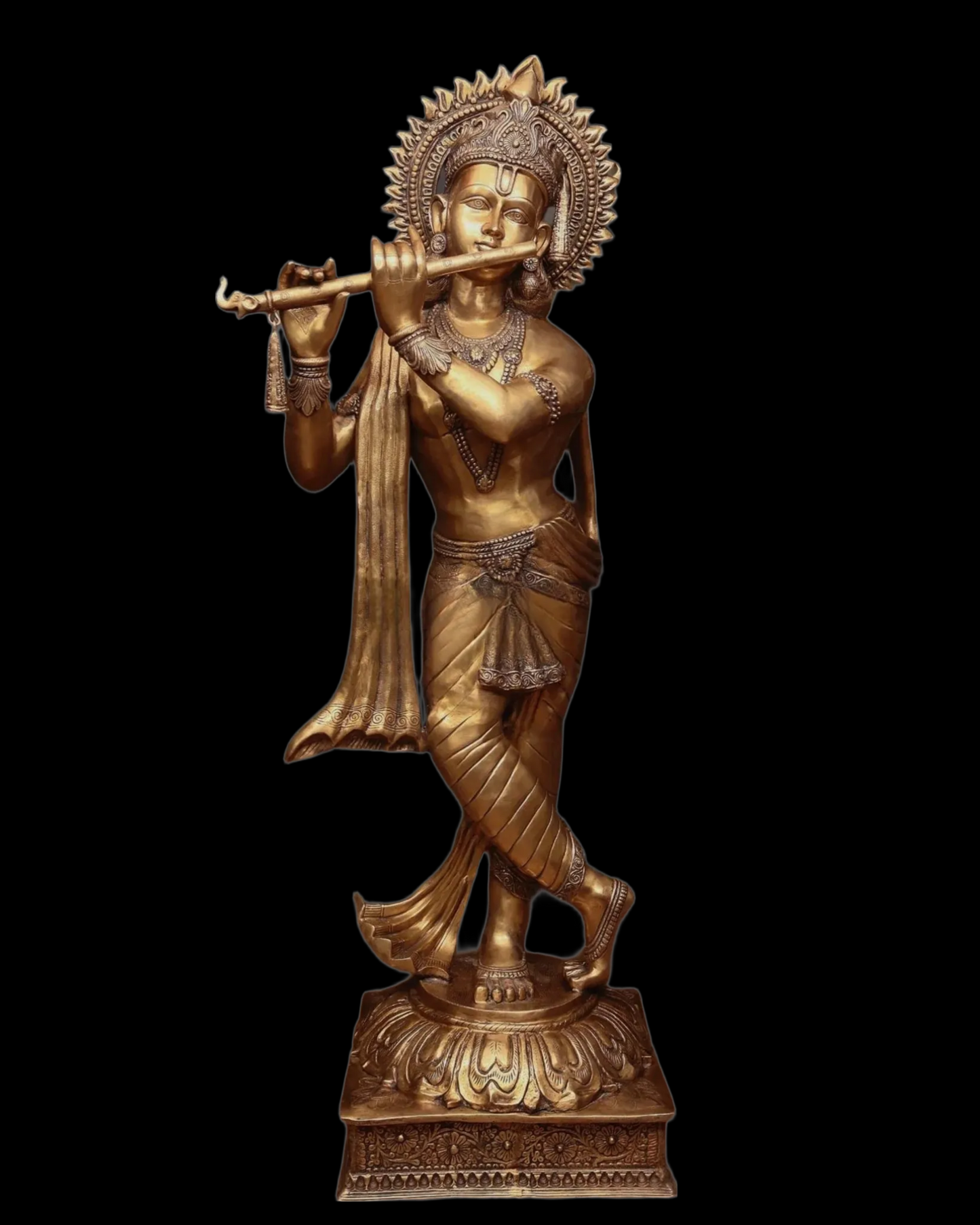 Brassaura™ Life-Size Lord Krishna Brass Statue – Height 79" | Weight 148 Kgs