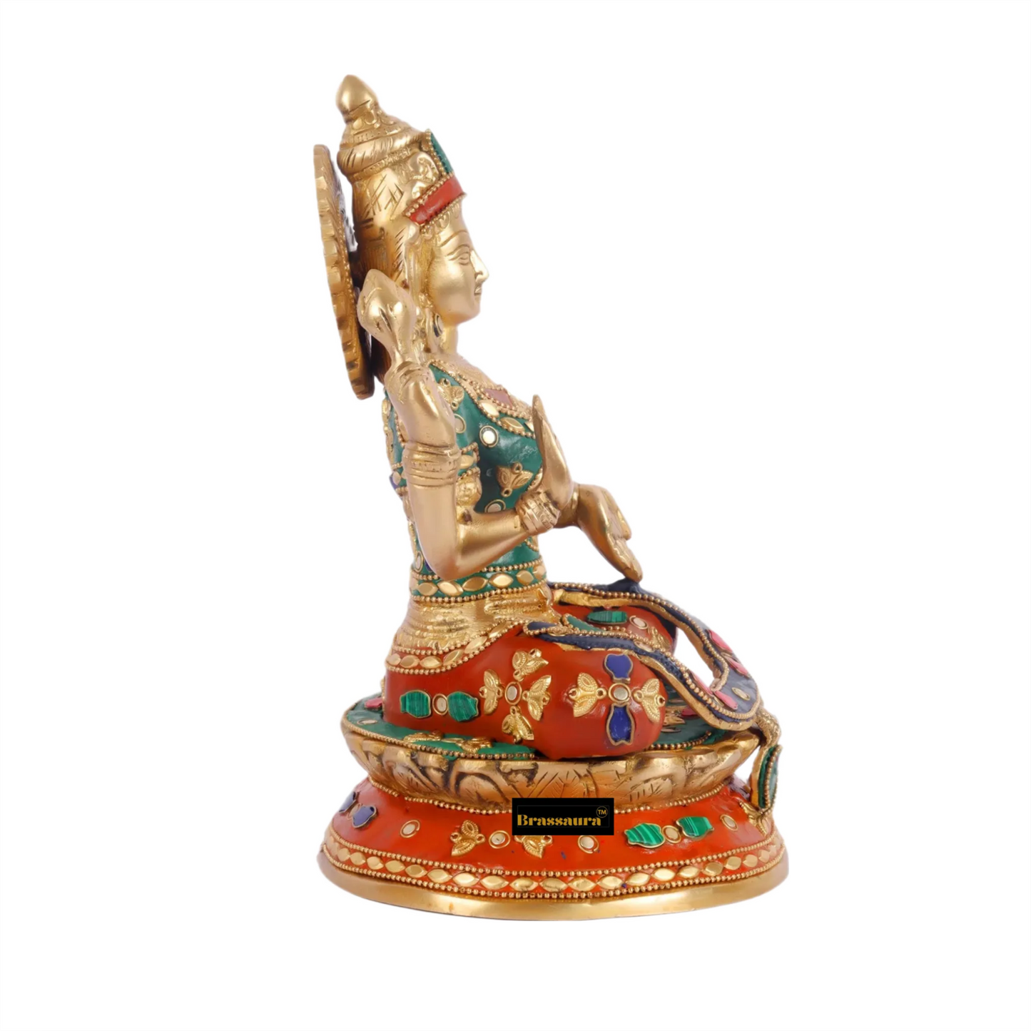 Brass Gem Stone Work Laxmi Mata for Home and Decor Height 9.3 Inches & Weight 3.5 Kgs