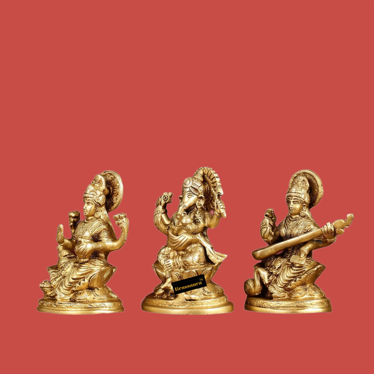 Brass Antique Lakshmi Ganesh Saraswati Height 5 Inches & Weight 3 Kgs