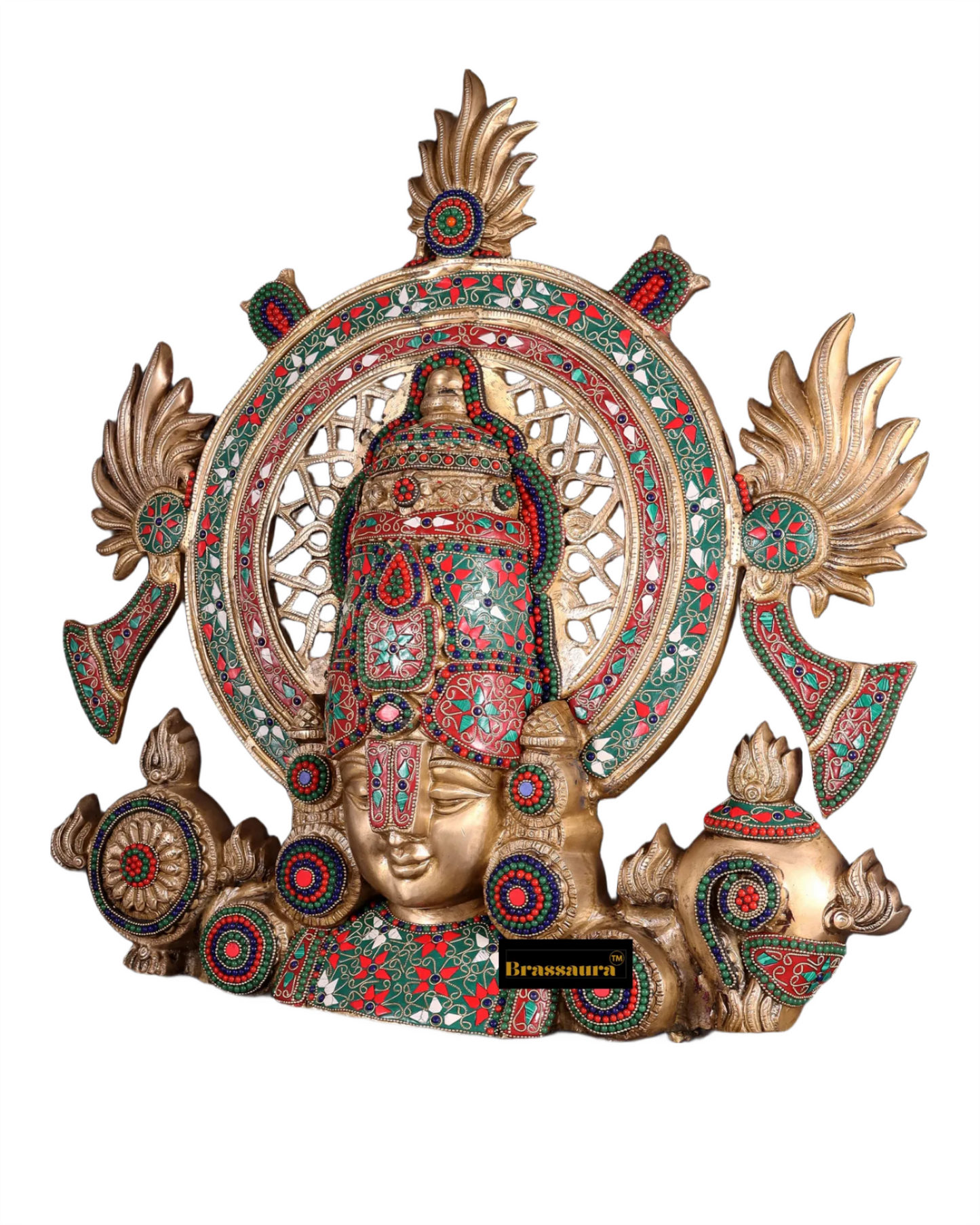 Brass Gem Stone Work Balaji Head Idol For Home Decor Height 22.5 Inch & Weight 13.6 Kg