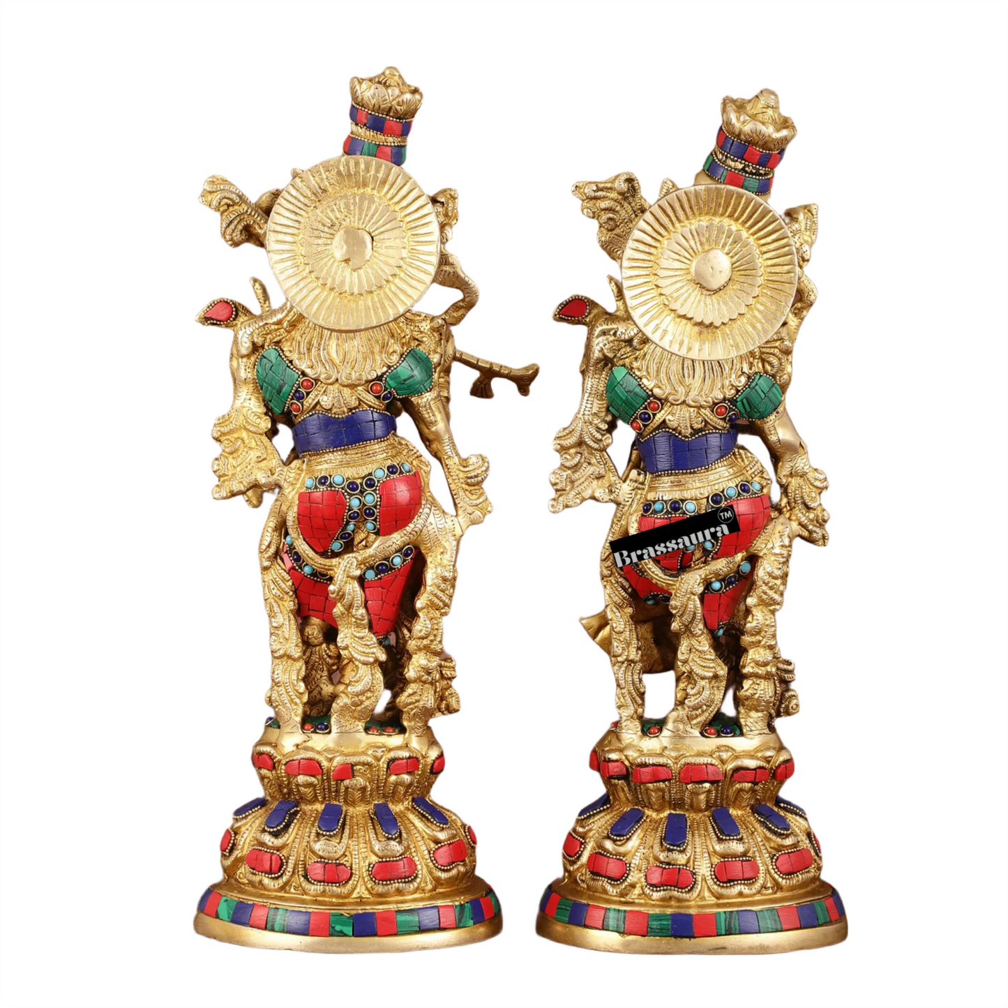 Brassaura™ Intricately Crafted Brass Radha Krishna Idols with Stonework – Height 15 Inches & Weight 10 Kgs | Divine Love Pair