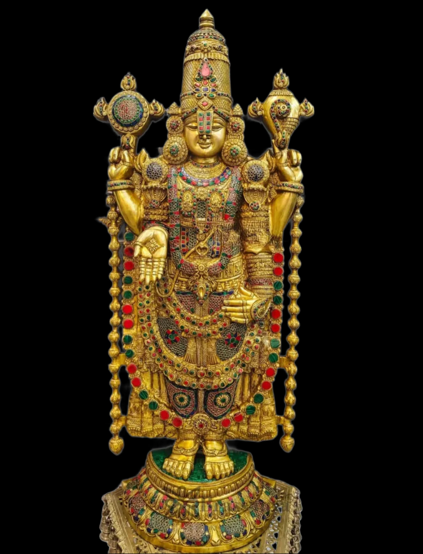 Brassaura™ Pure Brass Tirupati Balaji Idol with Stonework – 48 Inches, 49 Kgs