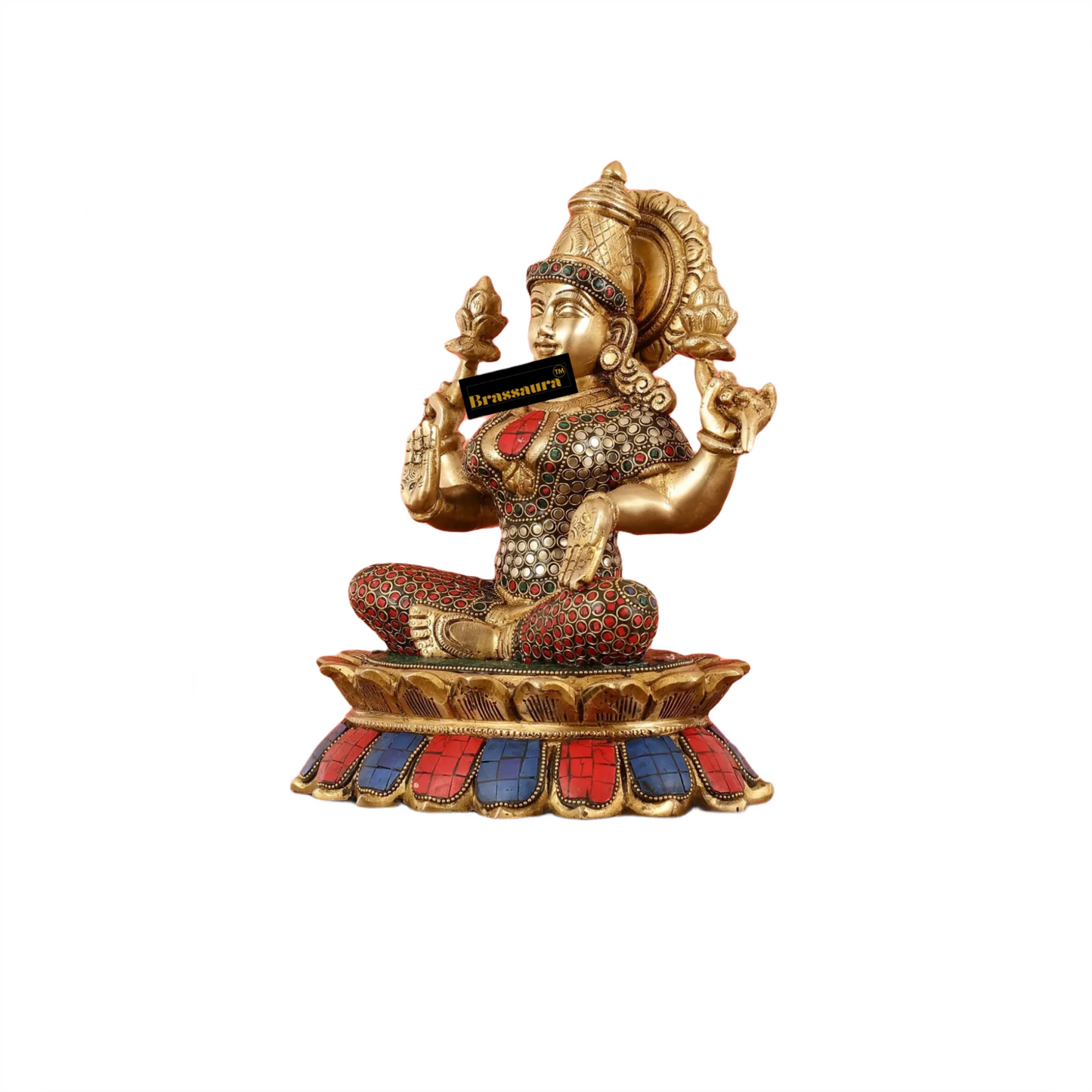 Brass Gem Stone Work Laxmi Mata for Home and Decor Height 11 Inches & Weight 7 Kgs