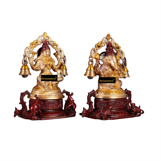 Brassaura™ Handcrafted Brass Laxmi Ganesha Idol – Height 8.2 Inches & Weight 4.34 Kgs | Puja Room Statue