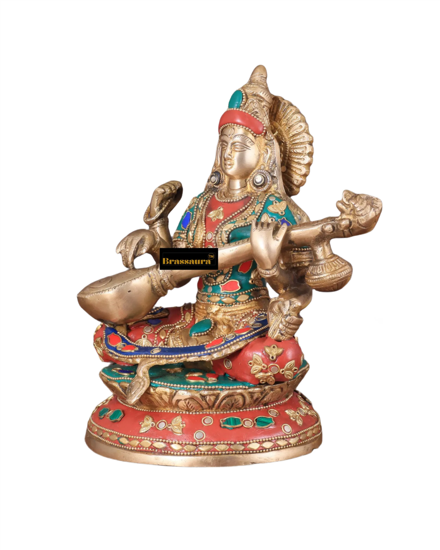 Brass Gem Stone Work Saraswati for Home and Decor Height 9 Inches & Weight 4.5 Kgs