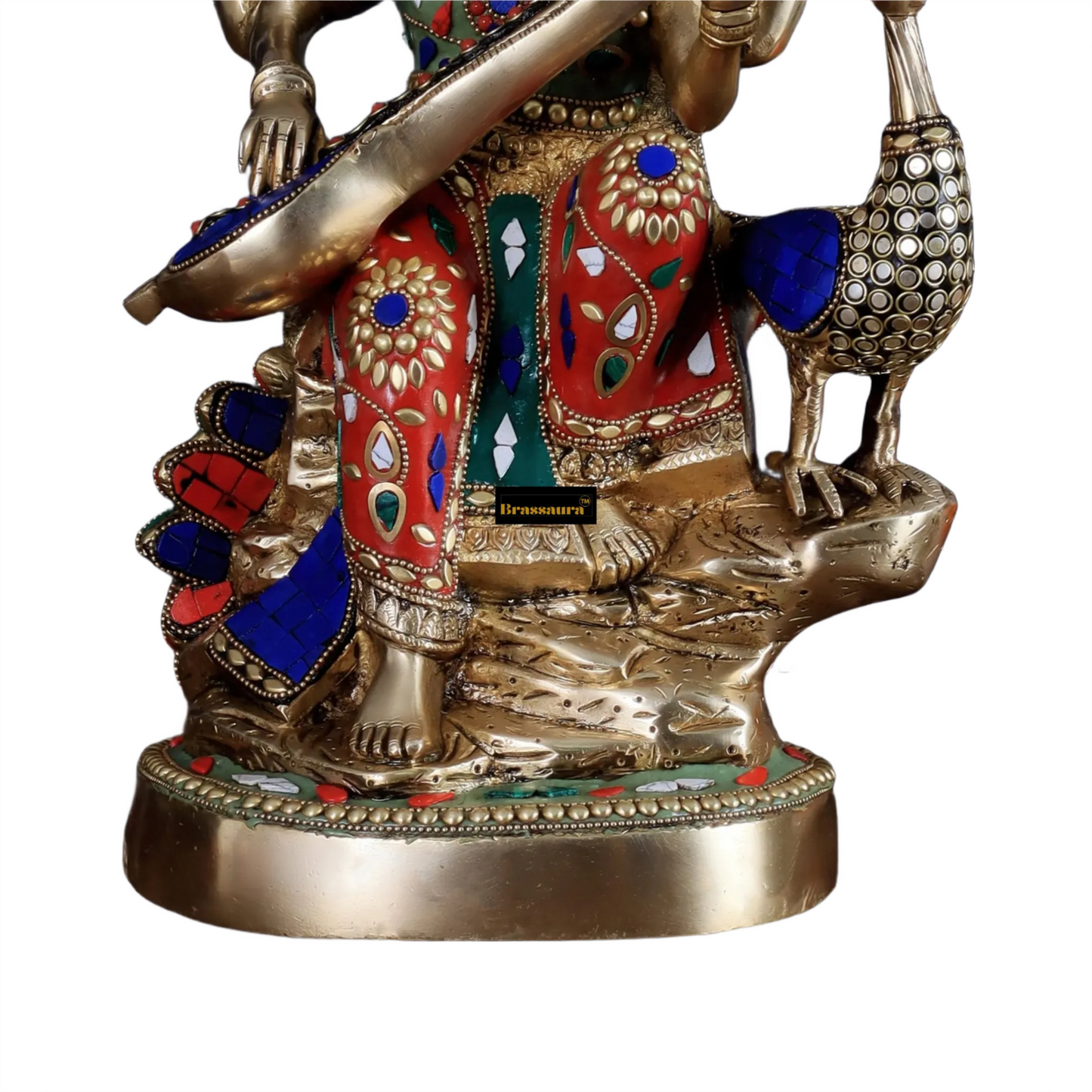 Brass Gem Stone Work Saraswati for Home and Decor Height 15 Inches & Weight 10 Kgs