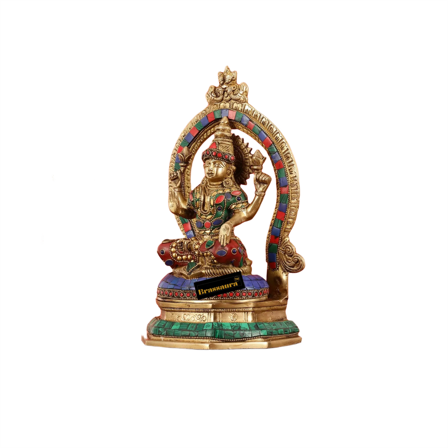 Brass Gem Stone Work Laxmi Mata for Home and Decor Height 11.5 Inches & Weight 4 Kgs