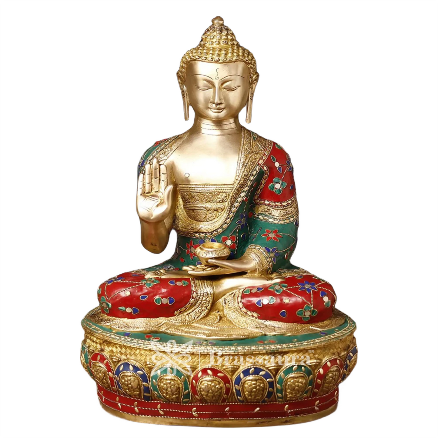 Brass Gem Stone Work Standing Buddha Weight 18.84 Kg Height 20.5 Inch