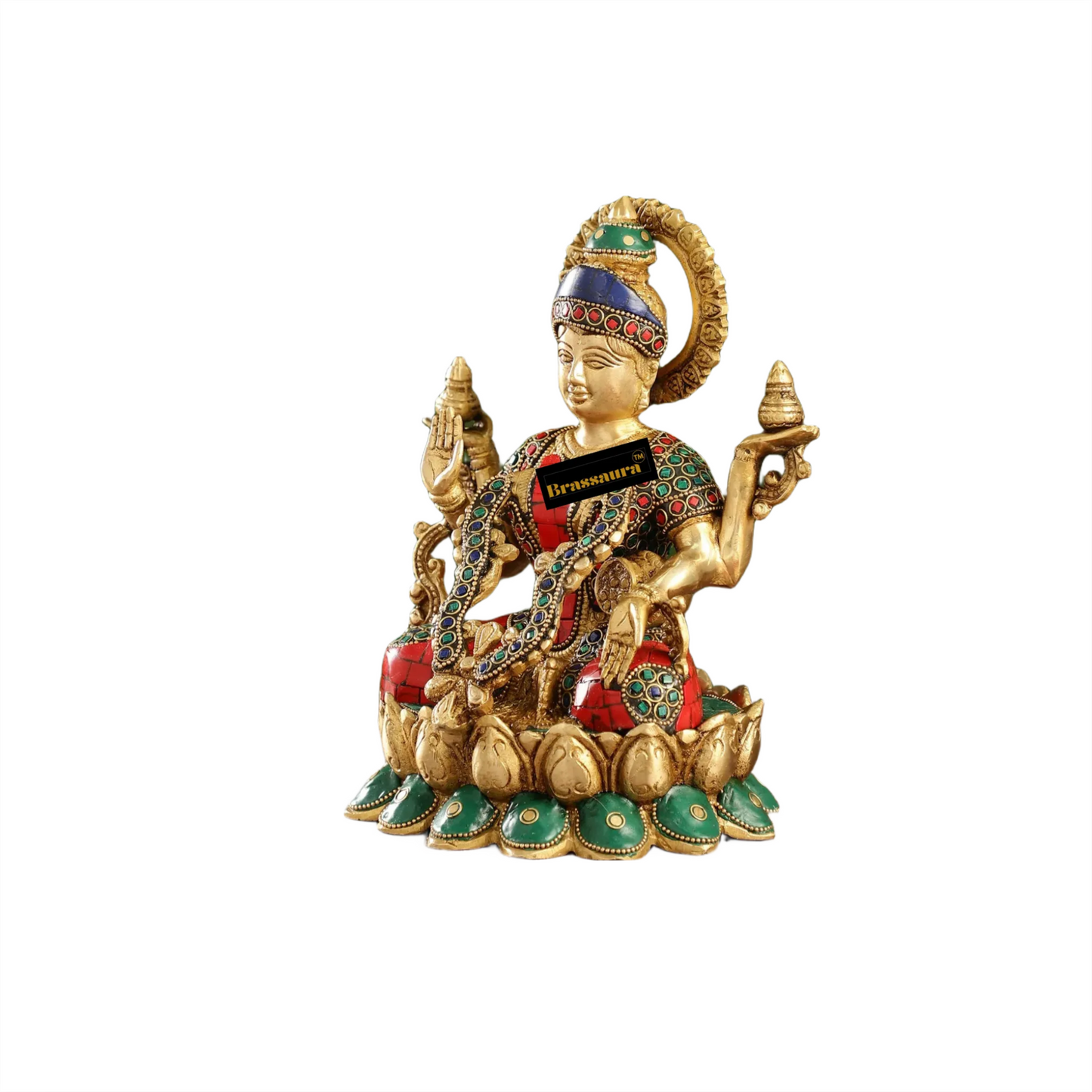 Brass Gem Stone Work Laxmi Mata for Home and Decor Height 10.5 Inches & Weight 4 Kgs