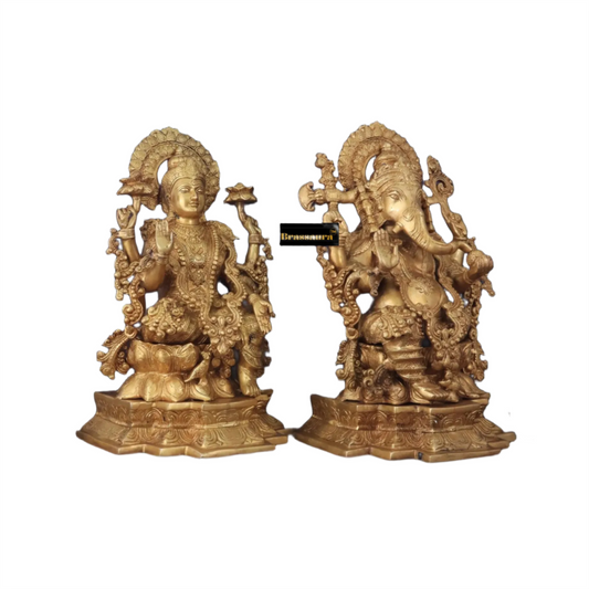 Brassaura™ Traditional Brass Laxmi Ganesha Murti – Height 18 Inches & Weight 40 Kgs | Puja & Temple Idol