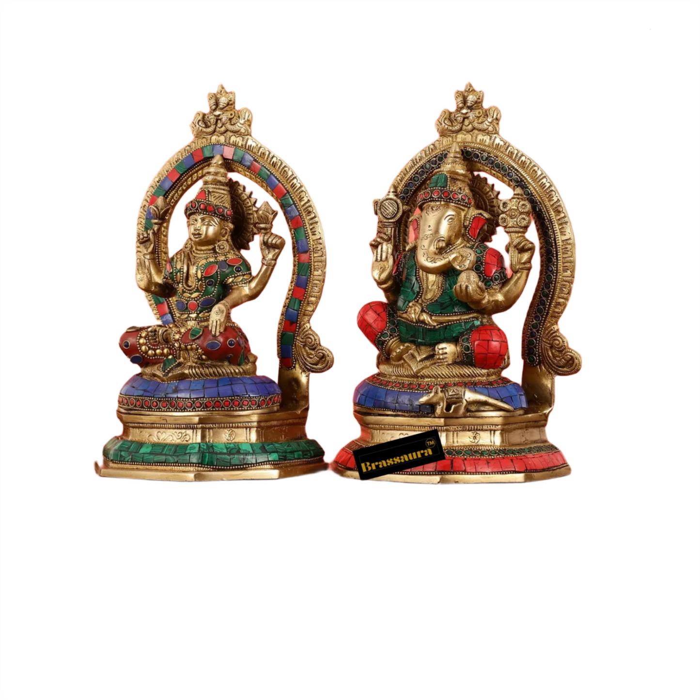 Brass Gem Stone Work Lakshmi Ganesh Height 11 Inches & Weight 7 Kgs