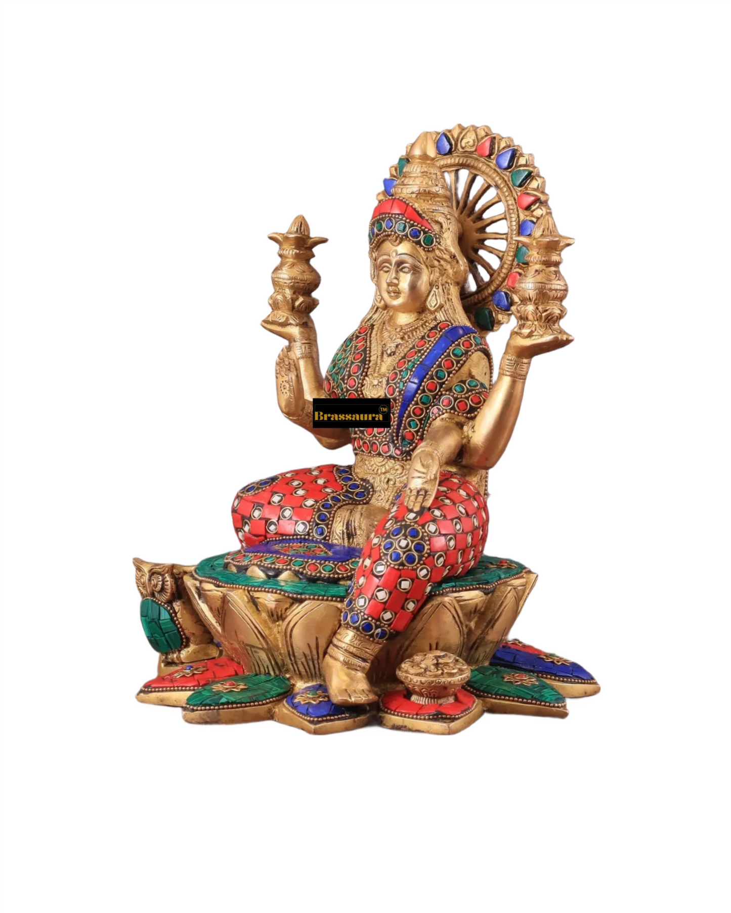 Brass Gem Stone Work Sitting Laxmi Mata for Home and Decor Height 11 Inches & Weight 6.25 Kgs