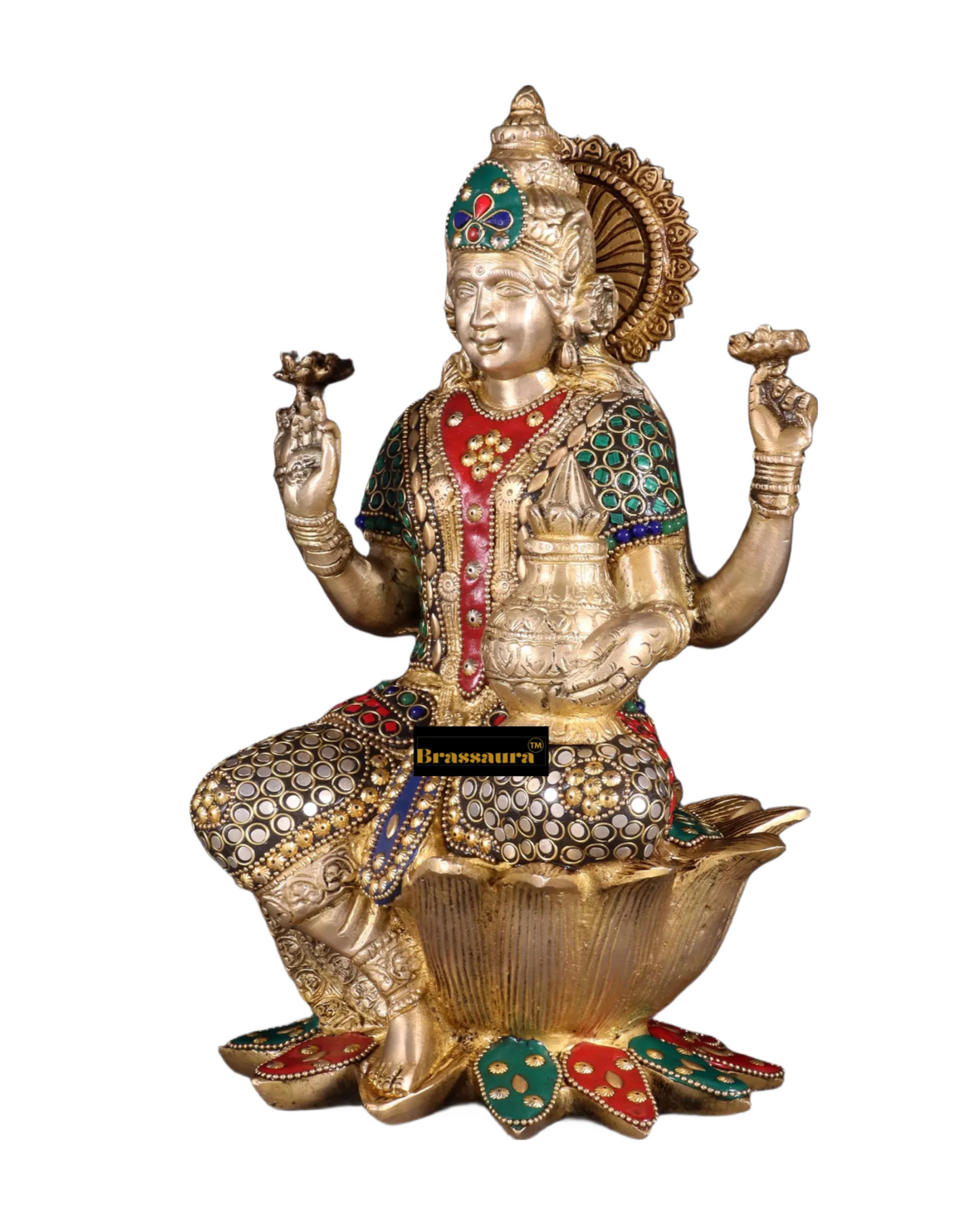 Brass Gem Stone Work Sitting Laxmi Mata for Home and Decor Height 12 Inches & Weight 5.5 Kgs