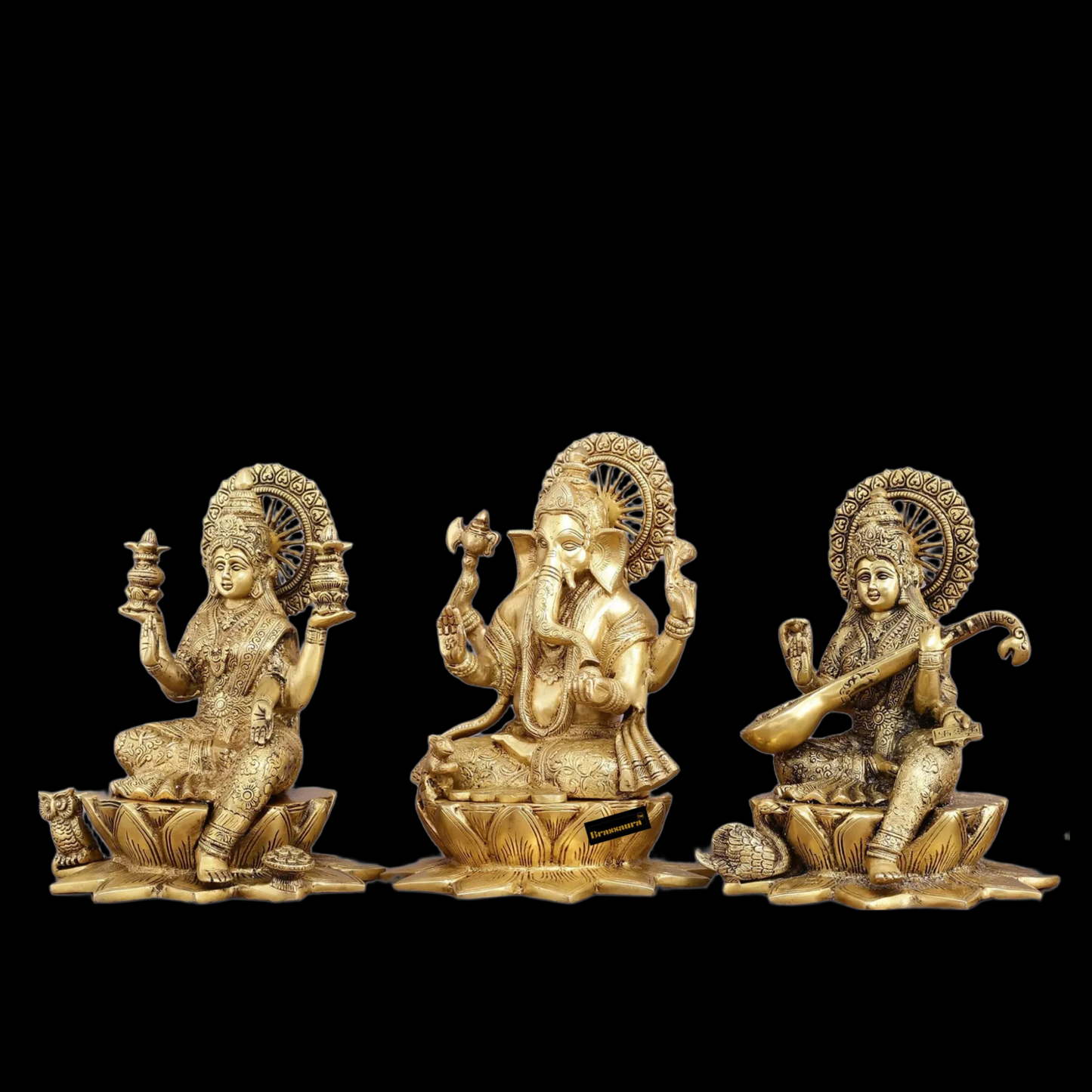 Brass Antique Laxmi Ganesha Saraswati Height 11 Inches & Weight 19 Kgs