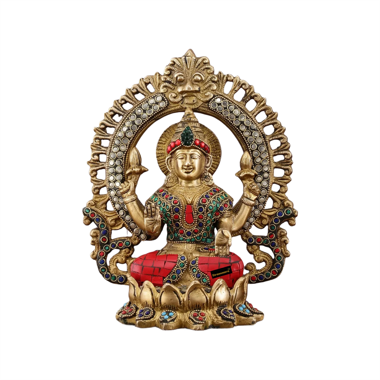 Brass Gem Stone Work Laxmi Ganesha Saraswati Murti for Home and Decor Height 9.5 Inches & Weight 10.2 Kgs