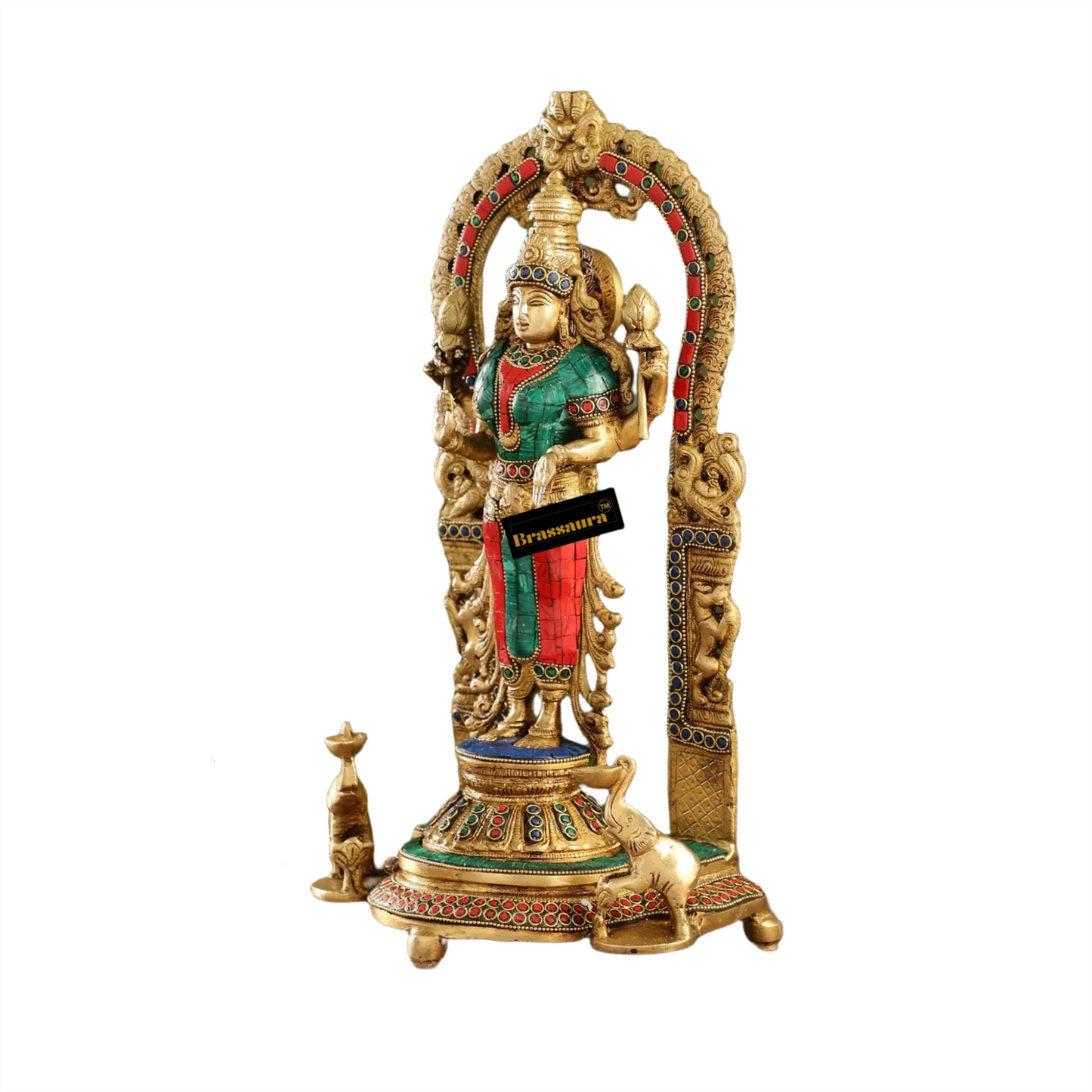 Brass Gem Stone Work Laxmi Mata for Home and Decor Height 10.5 Inches & Weight 6 Kgs