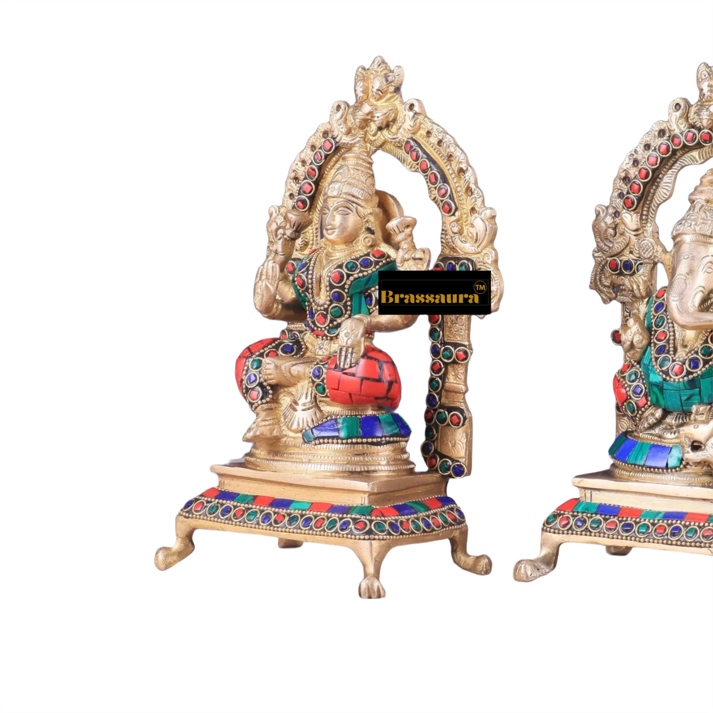 Brass Gem Stone Work Lakshmi Ganesh Height 8 Inches & Weight 4 Kgs