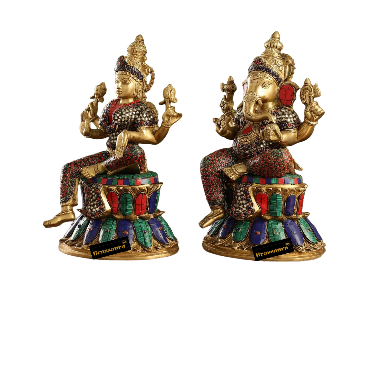 Brass Gem Stone Work Lakshmi Ganesh Weight 17 Kg & Height 15 Inch