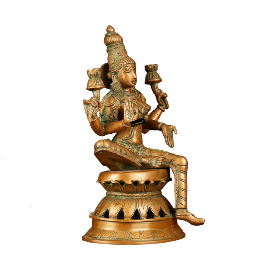 Brassaura™ Handcrafted Brass Laxmi Idol – Height 12 Inches & Weight 4 Kgs | Devotional Statue