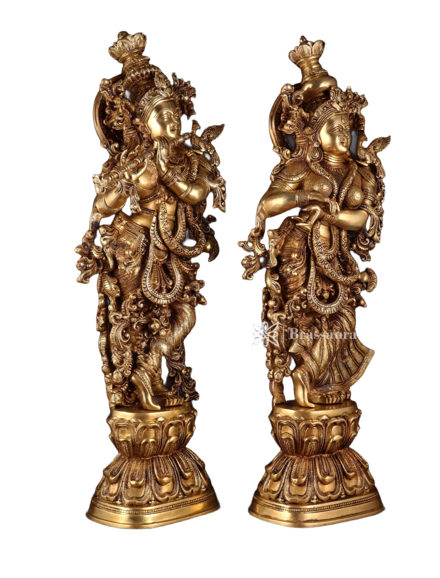 Brassaura™ Pure Brass Superfine Radha Krishna Statue Set – Height 30 Inches & Weight 40 Kgs | Divine Love & Devotion Idol