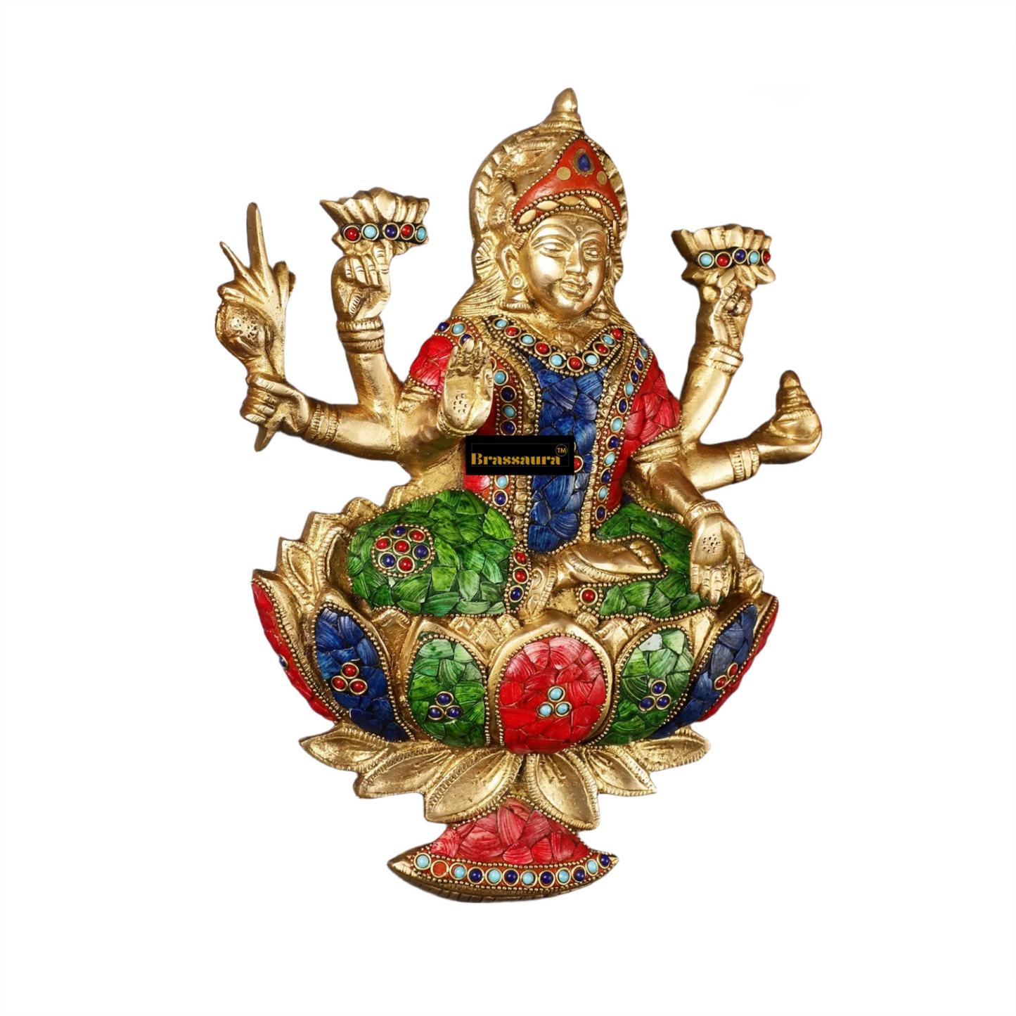 Brass Gem Stone Work Laxmi Mata for Wall Hanging Home and Decor Height 12 Inches & Weight 3.5 Kgs