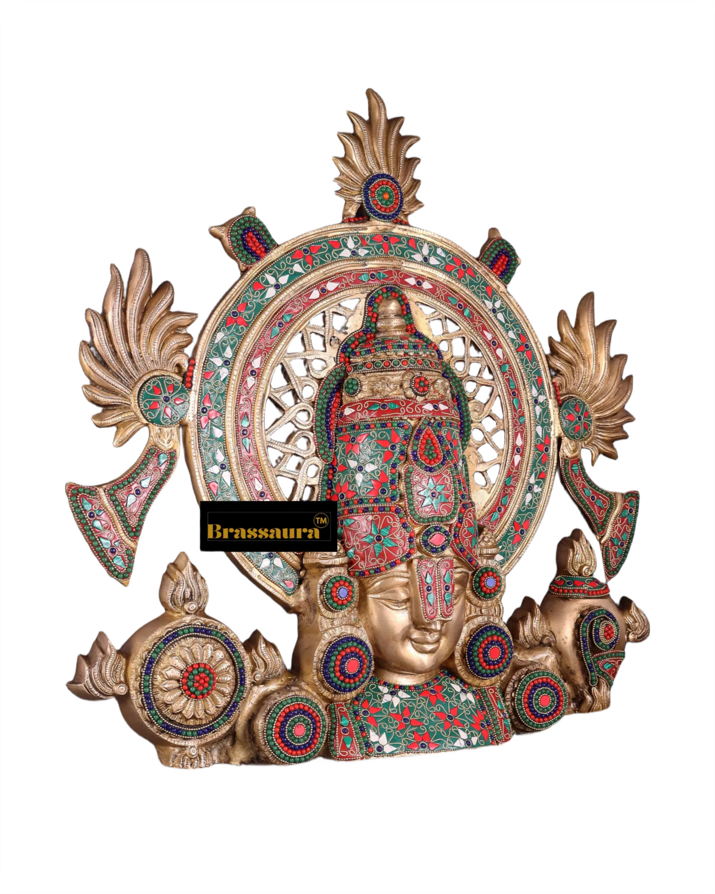 Brass Gem Stone Work Balaji Head Idol For Home Decor Height 22.5 Inch & Weight 13.6 Kg