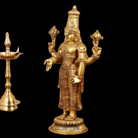 Brassaura™ Handcrafted Lord Venkateshwara Swamy Brass Idol – 18 Inches, 7 Kgs
