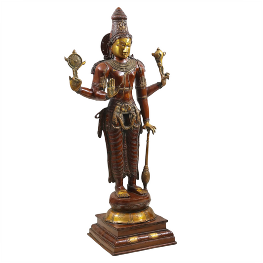 Estátua Lord Vishnu Brassaura® | Latão Puro | Altura 94 cm e Peso 27 kg