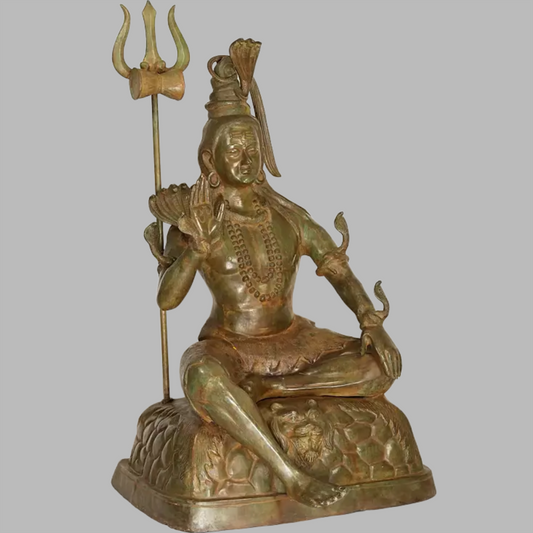 ब्रासोरा® ब्रास लार्ज सीटिंग शिव प्रतिमा | ऊँचाई 57 इंच और वज़न 135.10 किग्रा