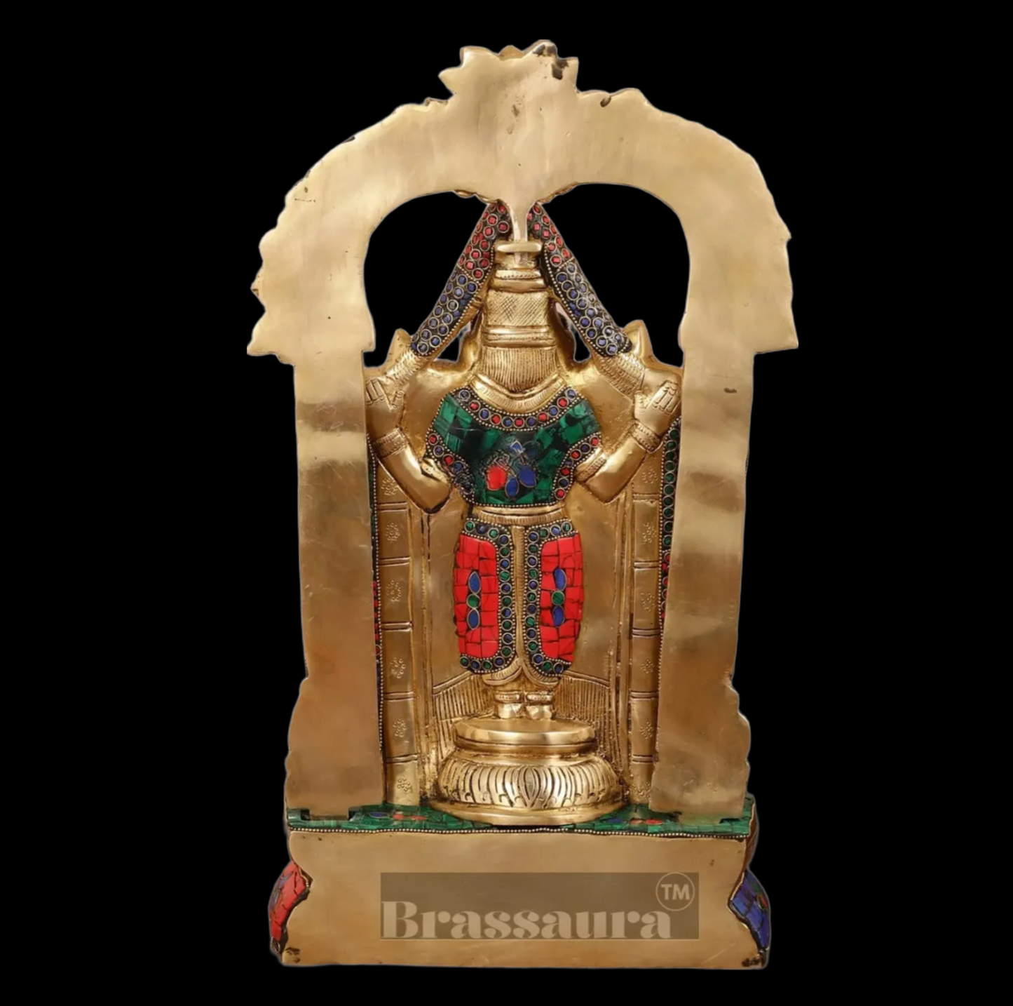 Brassaura™ Brass Handcrafted Tirupati Balaji Idol gem Stonework & Thiruvarchi Prabhavali – 20 Inches, 12 Kgs