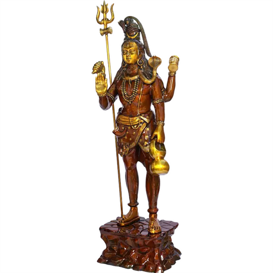 Brassaura® ब्रास बड़ी खड़ी शिव प्रतिमा | ऊंचाई 91 इंच और वज़न 185 किग्रा