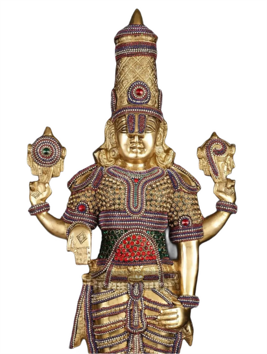 Brassaura™ Grand Brass Lord Venkateshwara Idol with Diamond Stud Work – 33.5 Inches, 20 Kgs