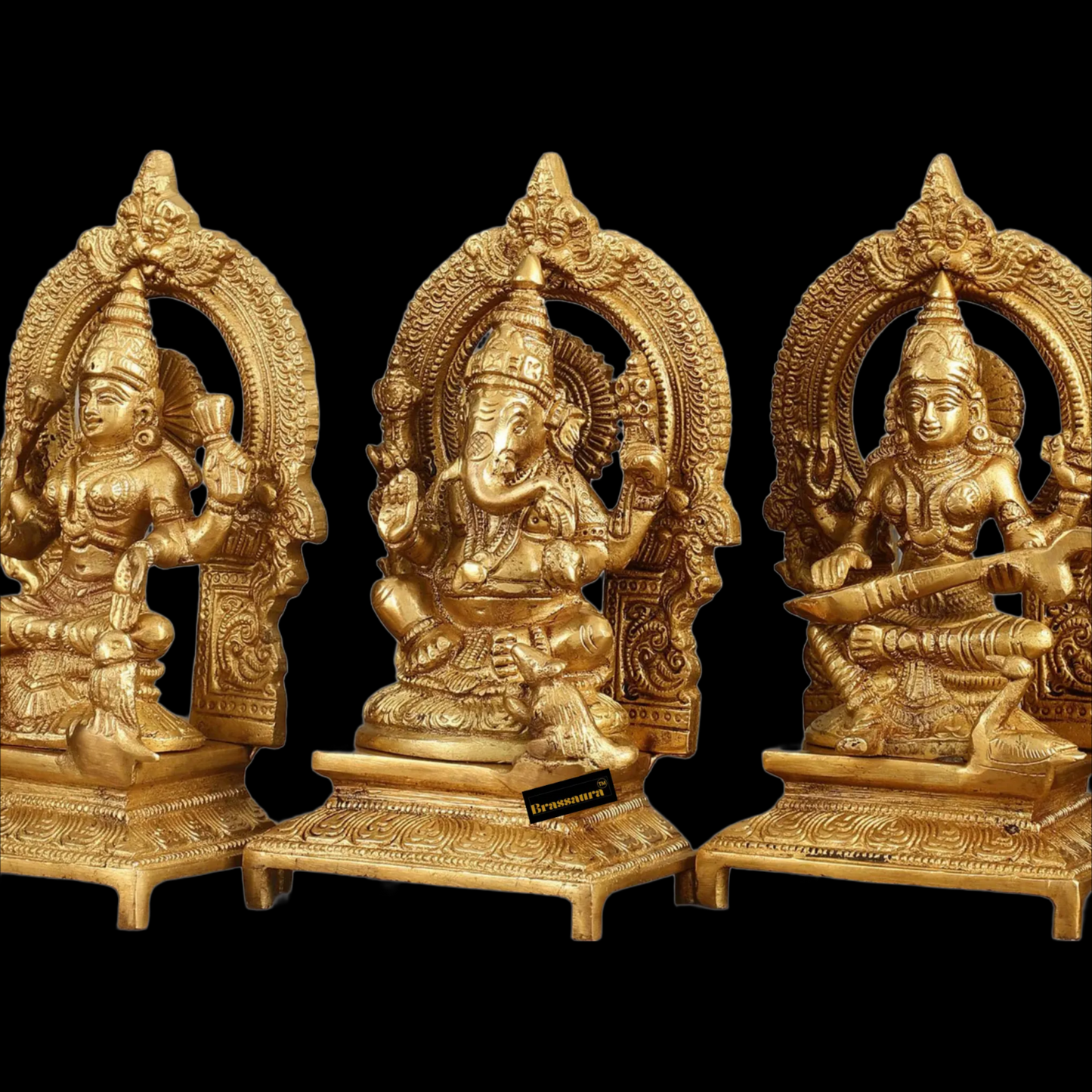 Brass Antique Lakshmi Ganesh Saraswati Height 7 Inches & Weight 5 Kgs