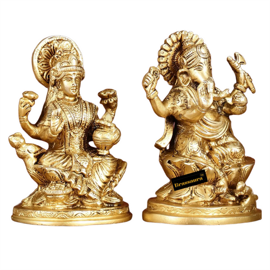 Brassaura™ Brass Laxmi Ganesh Statue – Height 5 Inches & Weight 2 Kgs | Hindu God Murti