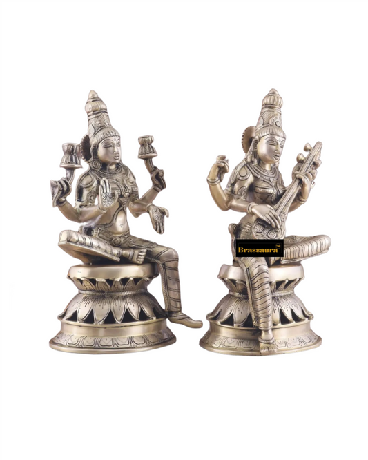Brassaura® Brass Saraswati Murti – Height 12 Inches | Hindu Goddess Idol