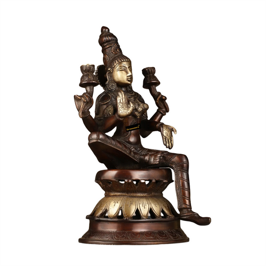 Brassaura™ Elegant Brass Laxmi Murti – Height 12 Inches & Weight 4.5 Kgs | Temple & Home Décor