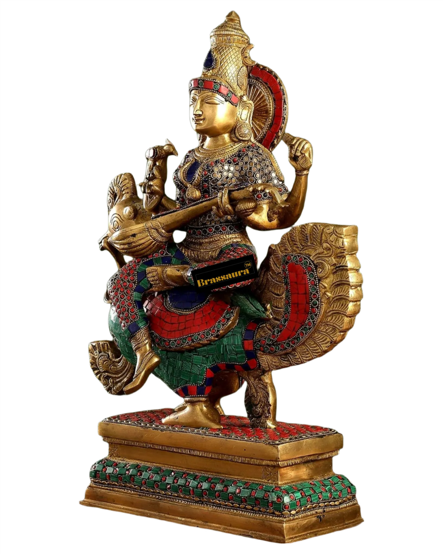 Brass Gem Stone Work Saraswati for Home and Decor Height 20 Inches & Weight 16 Kgs