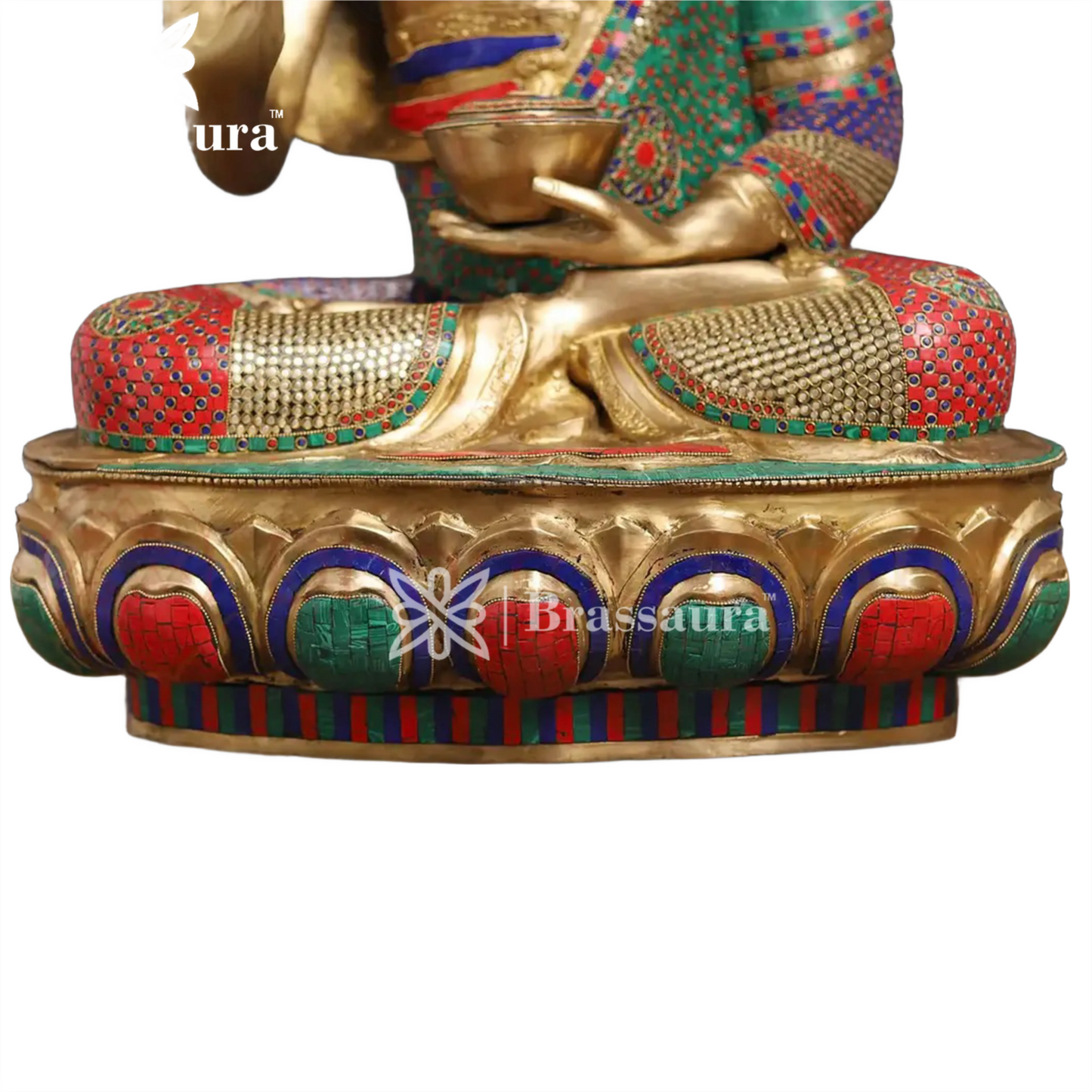 Brass Gem Stone Work Standing Buddha Weight 41.56 Kg Height 34 Inch