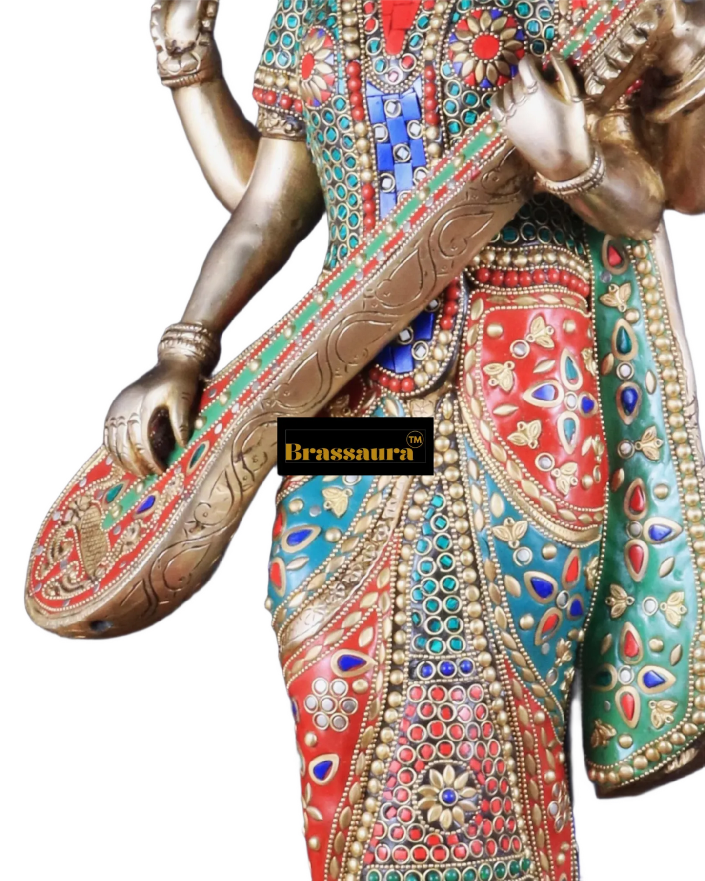 Brass Gem Stone Work Saraswati for Home and Decor Height 25 Inches & Weight 22 Kgs