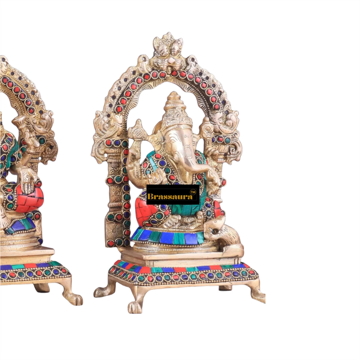 Brass Gem Stone Work Lakshmi Ganesh Height 8 Inches & Weight 4 Kgs