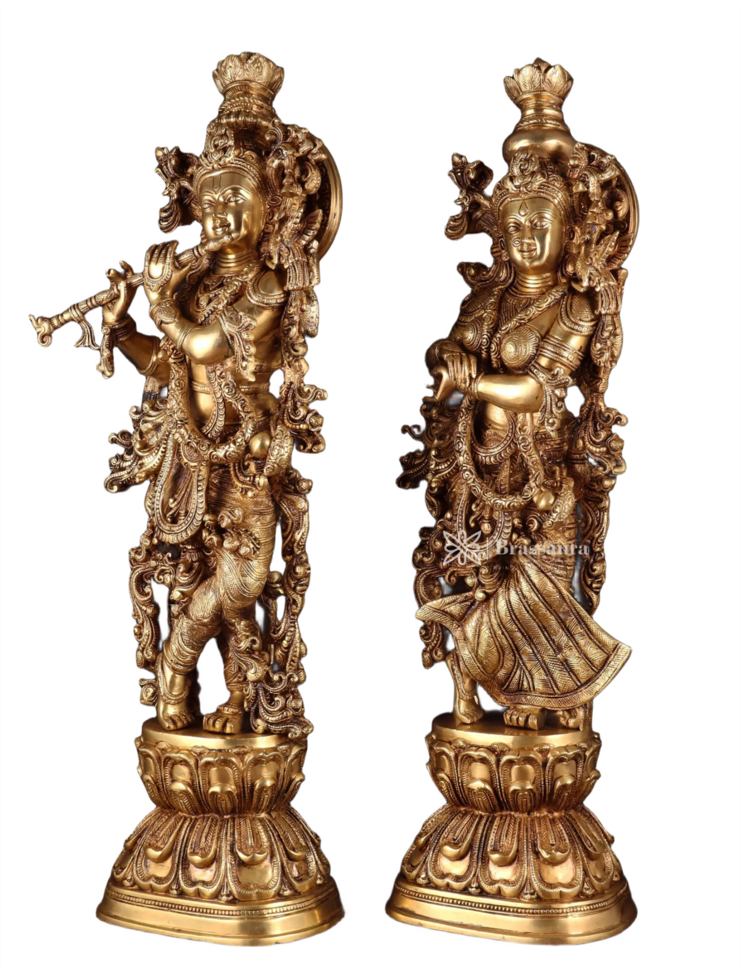 Brassaura™ Pure Brass Superfine Radha Krishna Statue Set – Height 30 Inches & Weight 40 Kgs | Divine Love & Devotion Idol