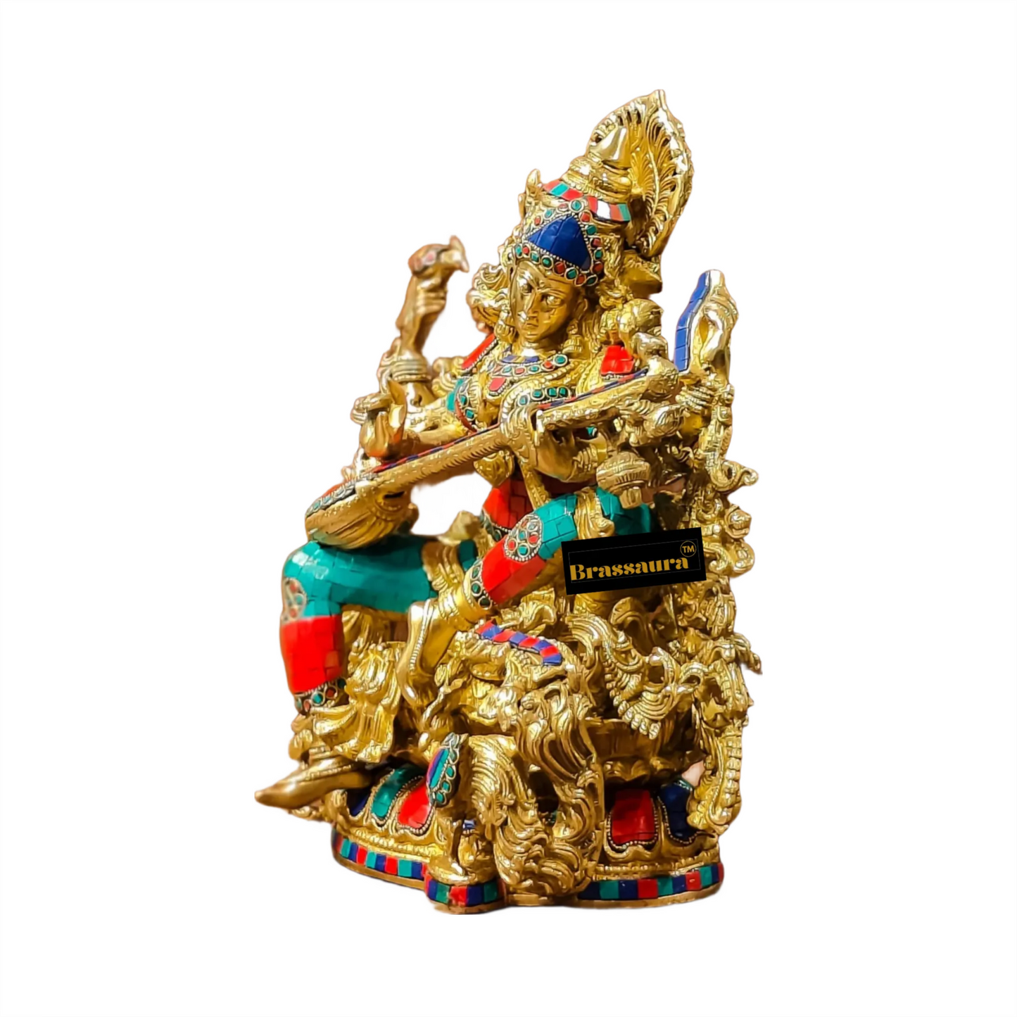 Brass Gem Stone Work Saraswati for Home and Decor Height 16 Inches & Weight 15 Kgs