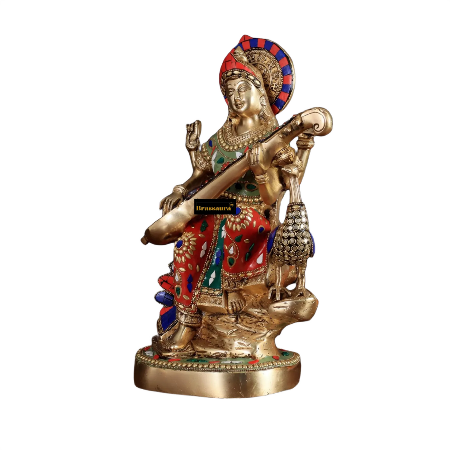 Brass Gem Stone Work Saraswati for Home and Decor Height 15 Inches & Weight 10 Kgs