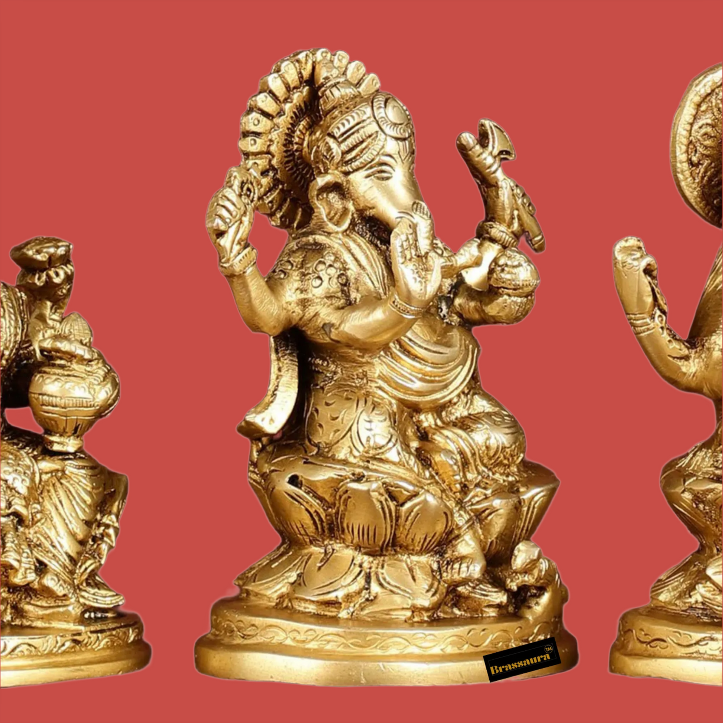 Brass Antique Lakshmi Ganesh Saraswati Height 5 Inches & Weight 3 Kgs