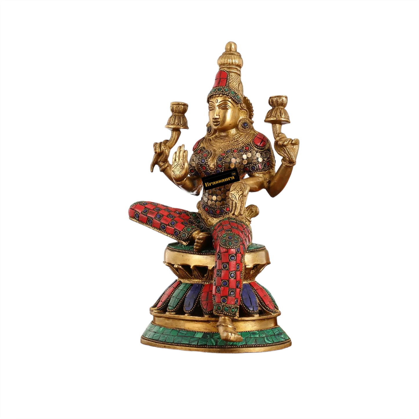 Brass Gem Stone Work Laxmi Mata for Home and Decor Height 12 Inches & Weight 4.5 Kgs
